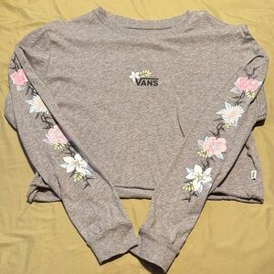 Vans Heather Gray Cropped Floral Long Sleeve Tee